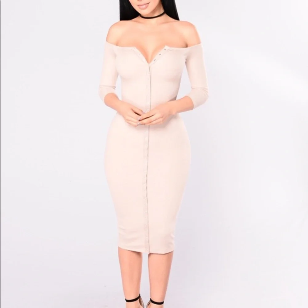 HOST PICK Fashion Nova Tan Button Up dress - Picture 2 of 8